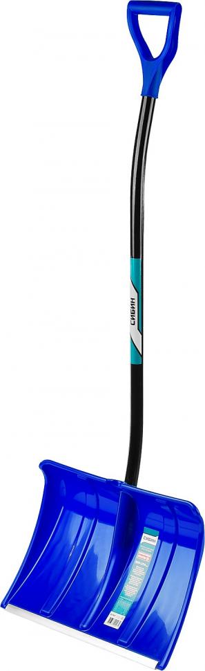 Лопата снеговая пластиковая "Сибин" с алюм. планкой, 500*374мм,синяя, алюминиевый черенок 421847