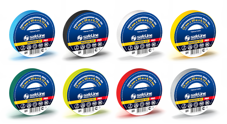 Изолента 15/10 Safeline в ассортименте Изолента 15/10 Safeline в ассортименте