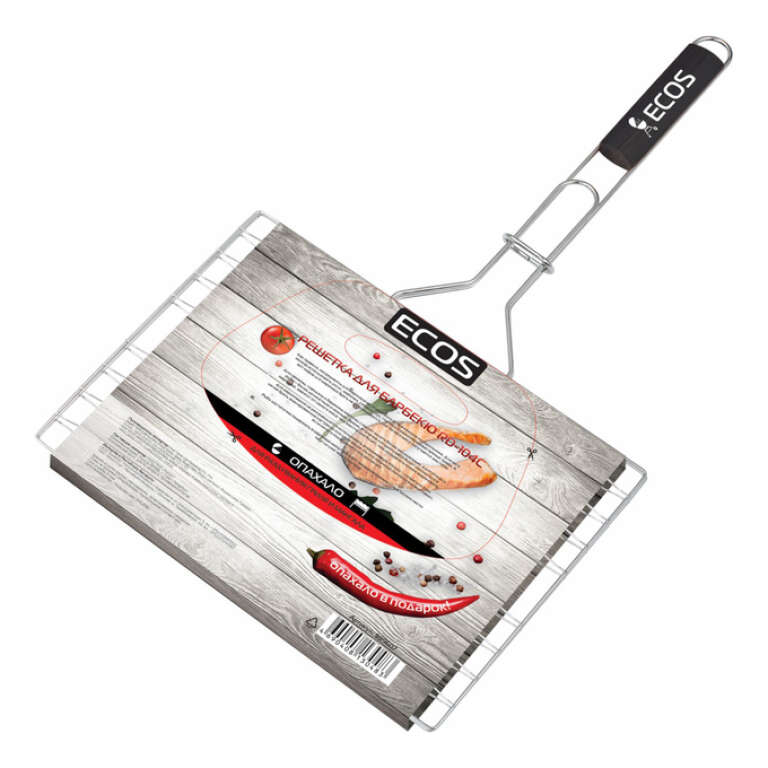 Решетка-гриль плоская Ecos 31*24*1,5см /дл.50см (3.5/2.5/1.5мм) Т/У, хром.сталь/дер. 22012 999632