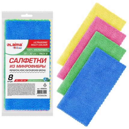 Салфетка из плотной микрофибры 30х30 см, КОМПЛЕКТ 8 шт. арт.608225