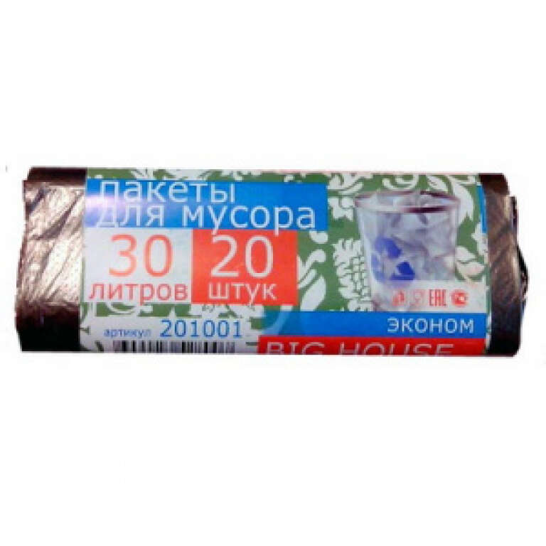 Мешки для мусора "Big House" эконом (рулон) 30л*20шт ПНД