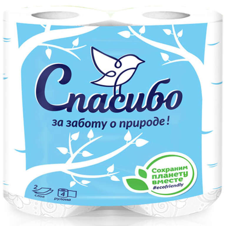 Бумага туалетная "Plushe" Спасибо за заботу о природе", белая, 2 слоя, 4 *12,5