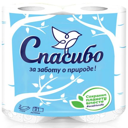 Бумага туалетная "Plushe" Спасибо за заботу о природе", белая, 2 слоя, 4 *12,5