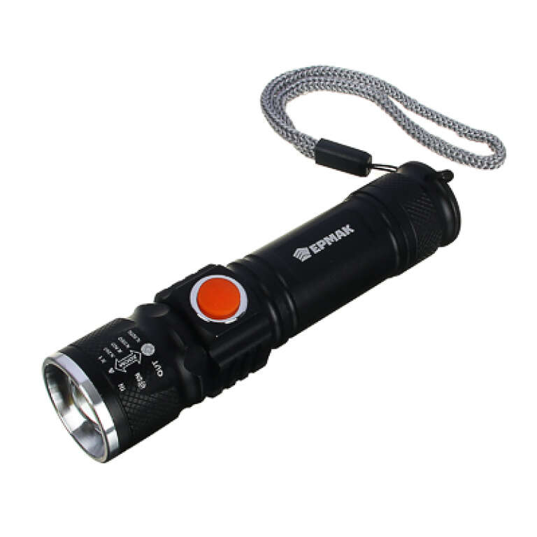Фонарь ЕРМАК,1000 мАч, 10x2x2см, 3 режима, пластик, металл,224-015