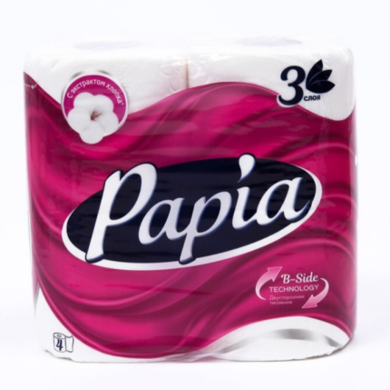 Бумага туалетная "PAPIA" 3-х слойная 4шт