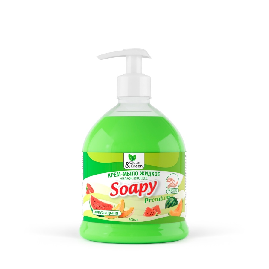 Крем-мыло жидкое "Soapy" арбуз и дыня увлажняющее с дозатором 500 мл, Clean&Green CG8112 Крем-мыло жидкое "Soapy" арбуз и дыня увлажняющее с дозатором 500 мл, Clean&Green CG8112