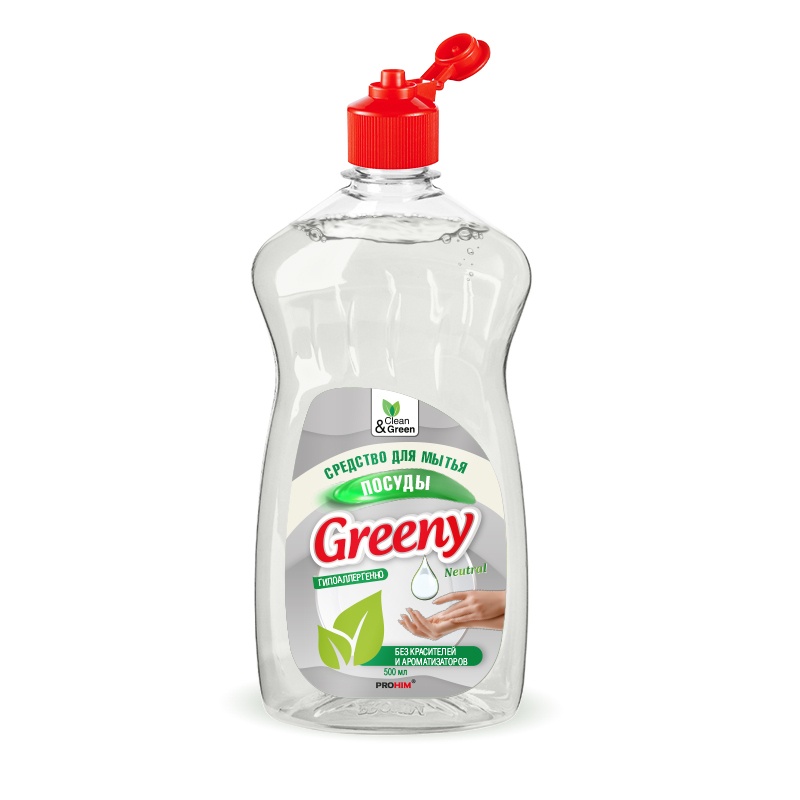 Средство для мытья посуды Clean & Green, "Greeny" Neutral 500мл CG8070 Средство для мытья посуды Clean & Green, "Greeny" Neutral 500мл CG8070