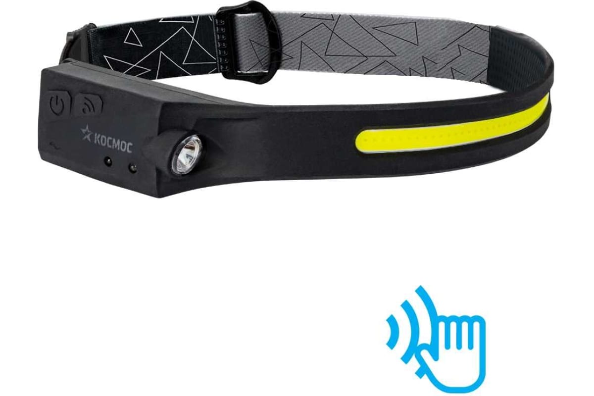Фонарь налобный Космос KOC504Lit (лит.акк.3,7V1,2Ah)1св/д 2W+COB 20W,130lm+400lm,type C,сенсор,IP54