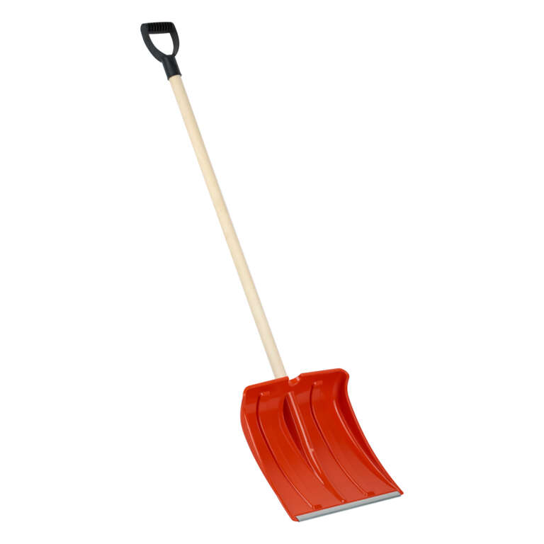 Лопата снеговая "Вьюга №2" Цветная с ал.планкой (500*375), деревянным черенком и V-ручкой