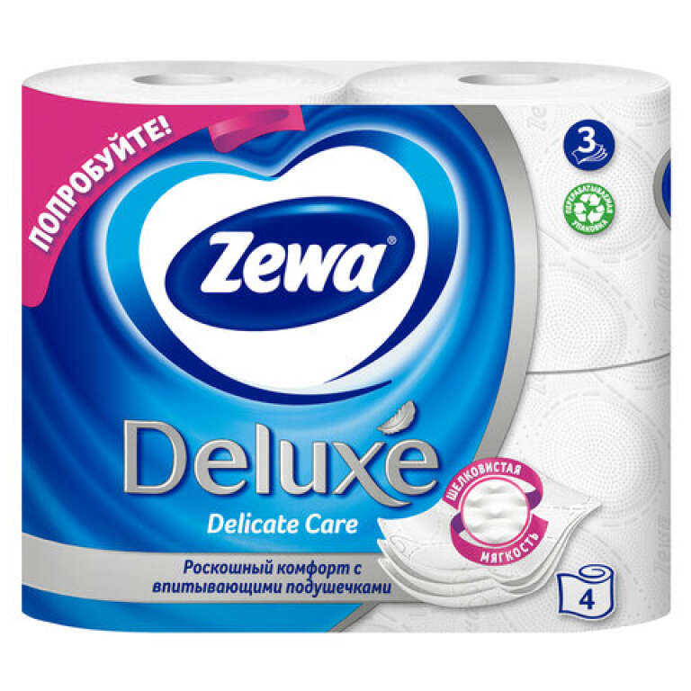 Бумага туалетная "Zewa Delux", 3-х слойная, 4 шт.