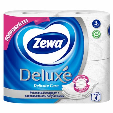 Бумага туалетная "Zewa Delux", 3-х слойная, 4 шт.