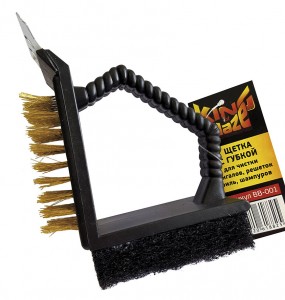 Щетка-скребок с губкой для чистки мангалов и решеток 3 в 1