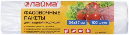 Пакеты фасовочные 24х37 см КОМПЛЕКТ 100 шт., ПНД, 8 мкм, рулон, LAIMA, 605951