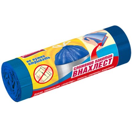 Мешки для мусора АВИКОМП Prestige overlap ВНАХЛЕСТ с завязками, голубые, ПСД, 25 мкм, 60 л х 10 шт,