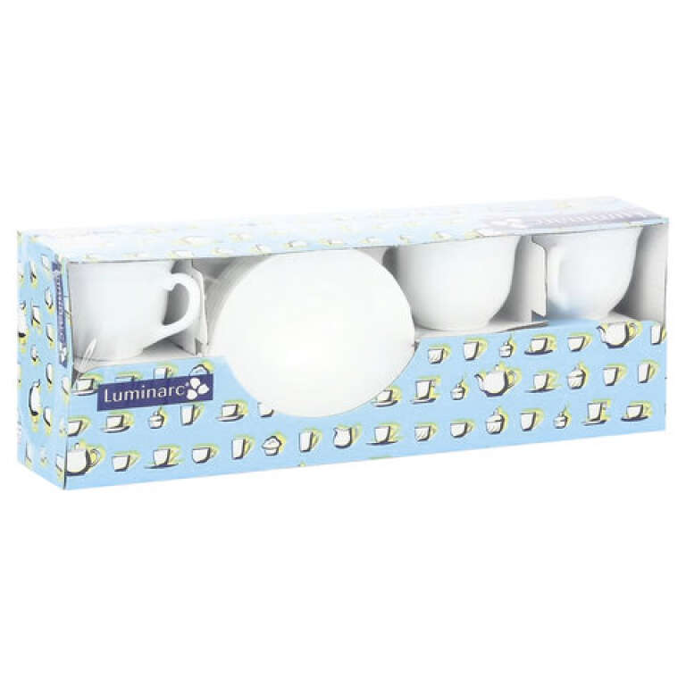 Набор чайный на 6 персон, 6 чашек объемом 220 мл и 6 блюдец, белое стекло, "Trianon", LUMINARC