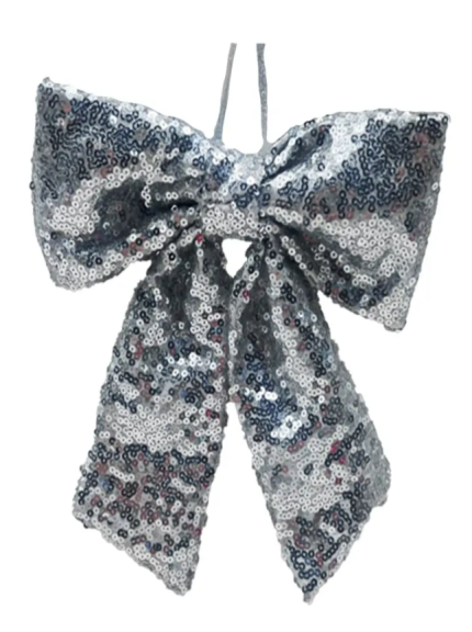 Украшение новогоднее Бант 20 см полиэстер серебро