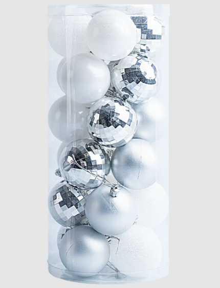 Набор елочных шаров 6 см серый/белый 24 шт.