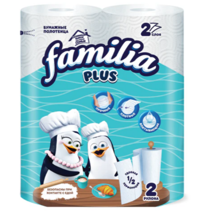 Полотенца бумажные, спайка 2 шт., 2-сл. FAMILIA, (2*12м), белые, 5083815